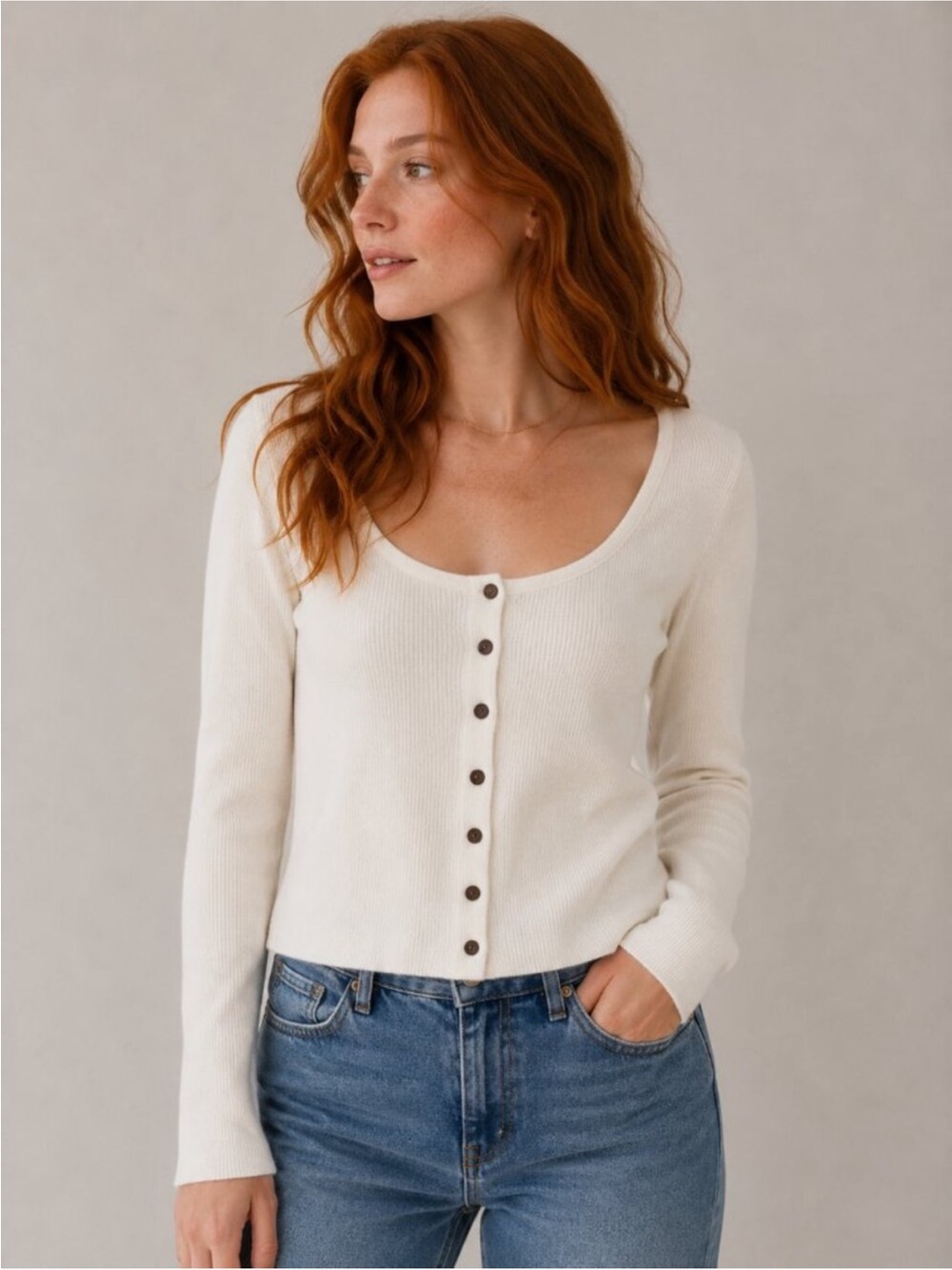 Madewell The Signature Knit Scoopneck Cardigan Winter White Size XL Slim Fit